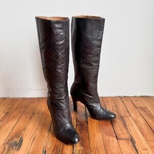 FRYE 'Ava' Dark Brown Snakeskin Textured Leather Heeled Boots